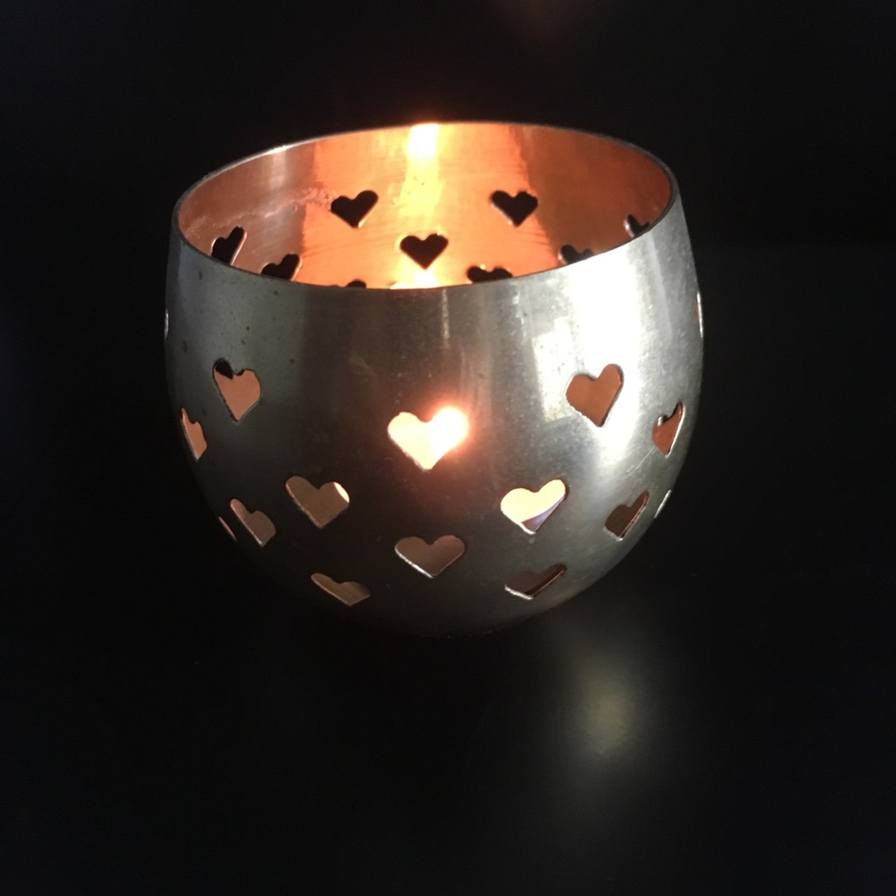 Brass Candle Cup with Heart Cut Outs